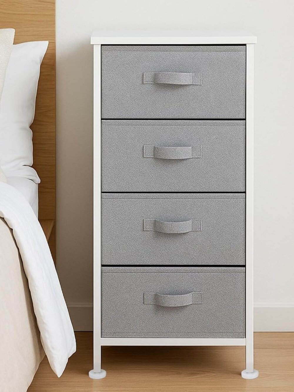 Fabric 4-Drawer Storage Organizer Unit for Closet, Bedroom, White